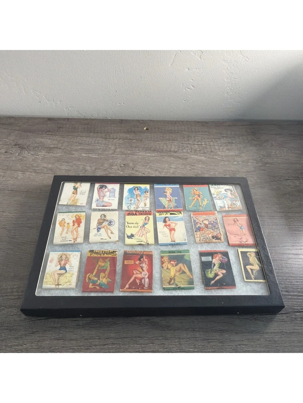 Vintage Matchbook Cover Pin Up Girlie Bar Risqué Gentlemen Club Lot of 18 Framed